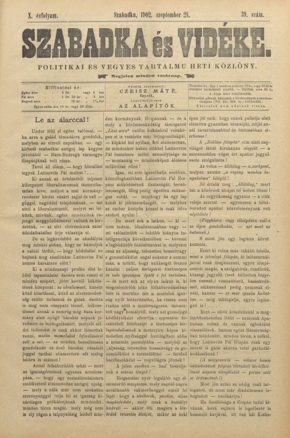 Szabadka és vidéke II, 10. évf. 1902. szeptember 28. 39. sz.