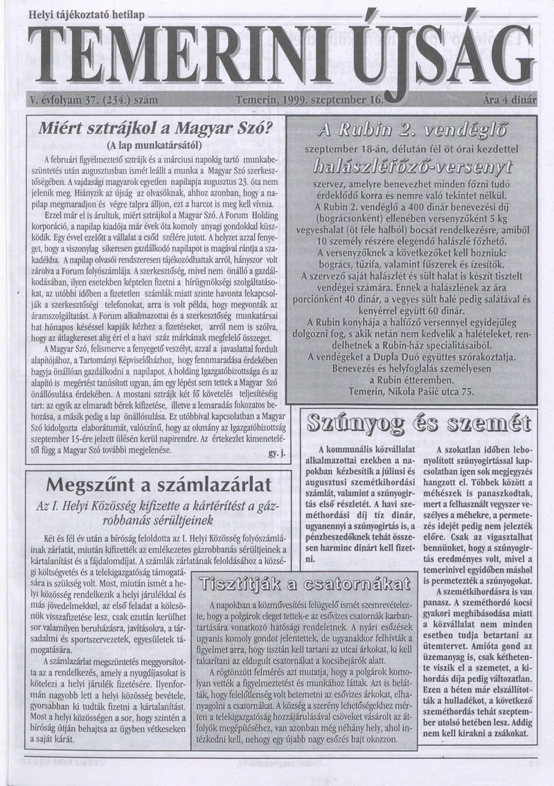 Temerini Újság, 5. évf. 1999. szeptember 16. 37. sz.
