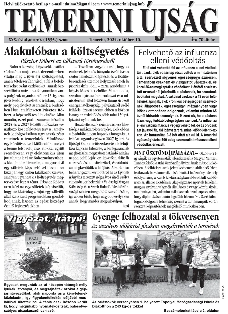 Temerini Újság, 30. évf. 2024. október 10. 40. sz.