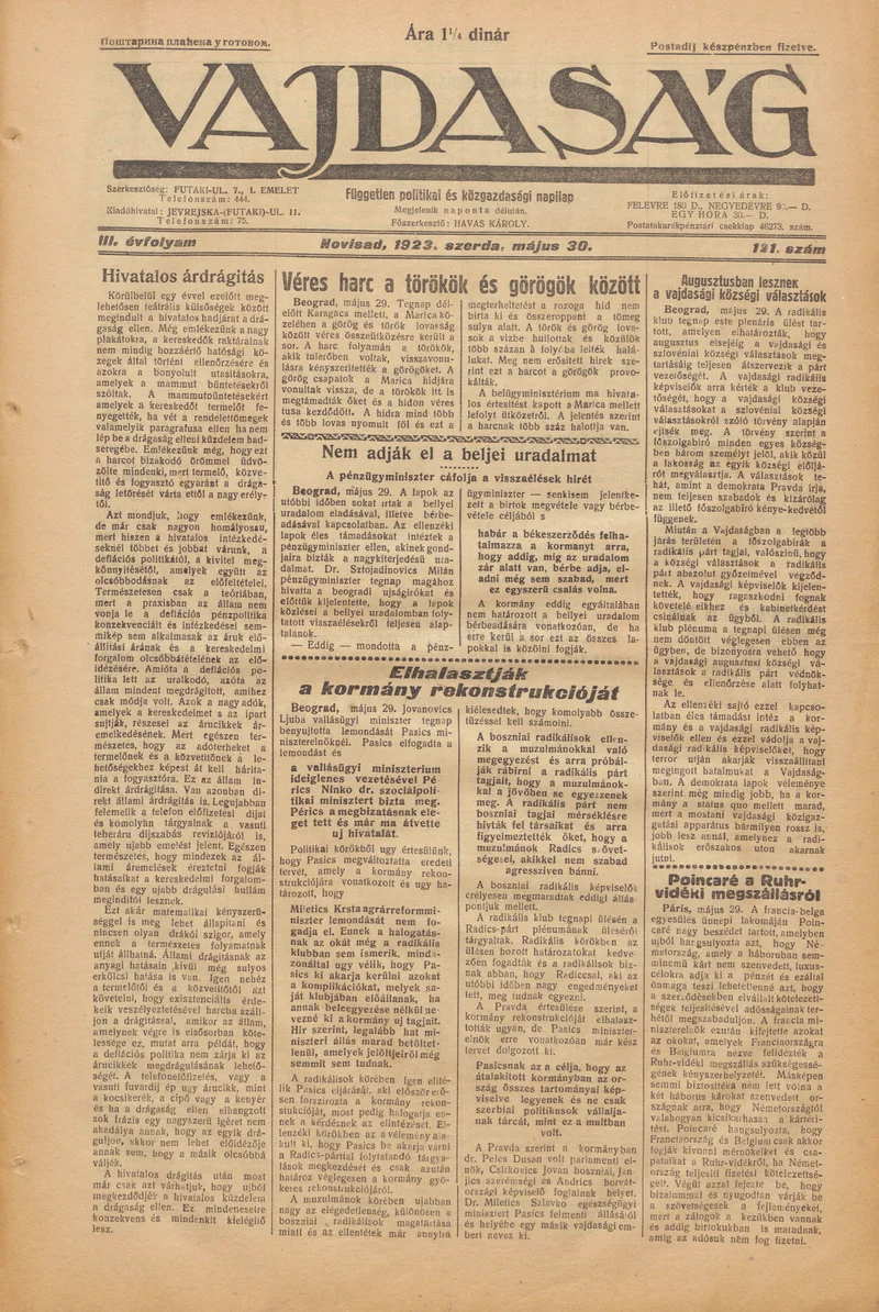 Vajdaság, 3. évf. 1923. május 30. 121. sz.
