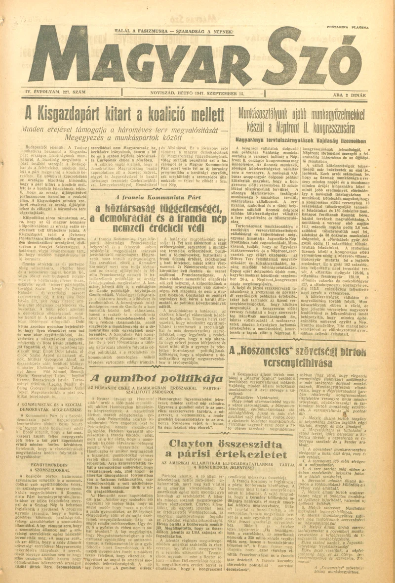 Magyar Szó, 4. évf. 1947. szeptember 15. 227. sz. 1–4. oldal
