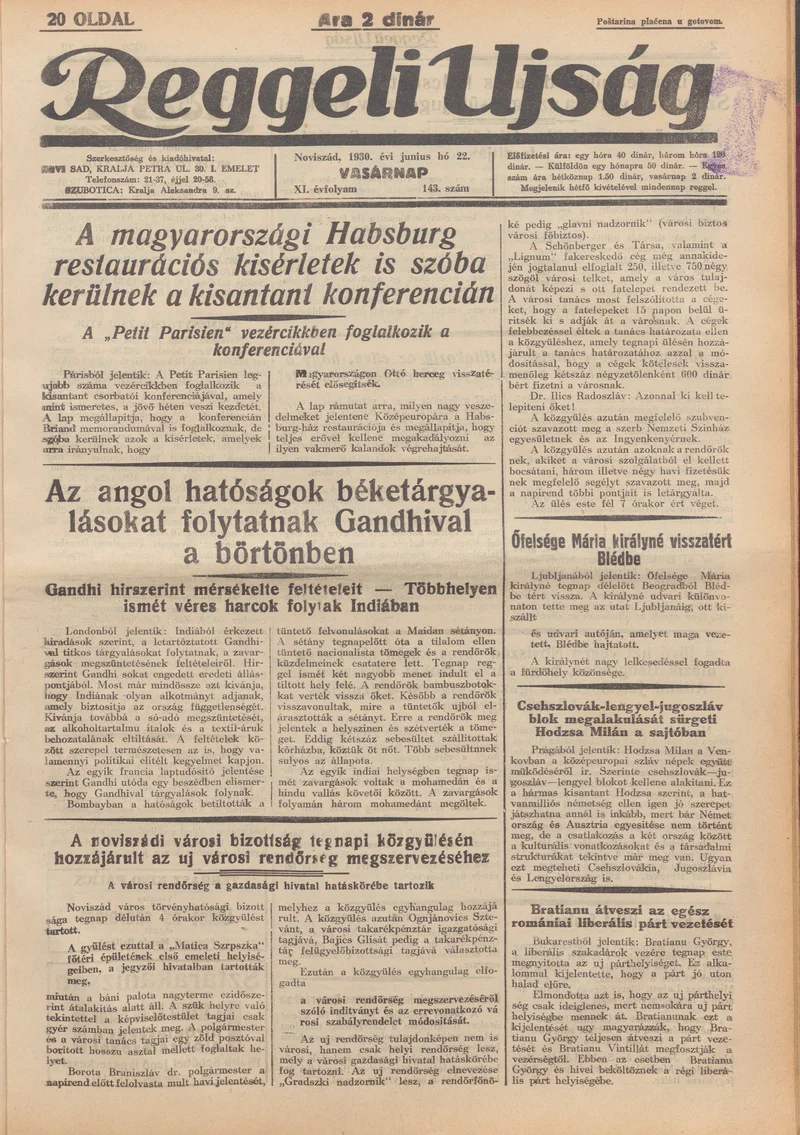 Reggeli Újság, 11. évf. 1930. június 22. 143. sz.