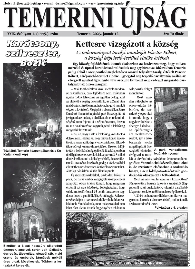 Temerini Újság, 29. évf. 2023. január 12. 1. sz.