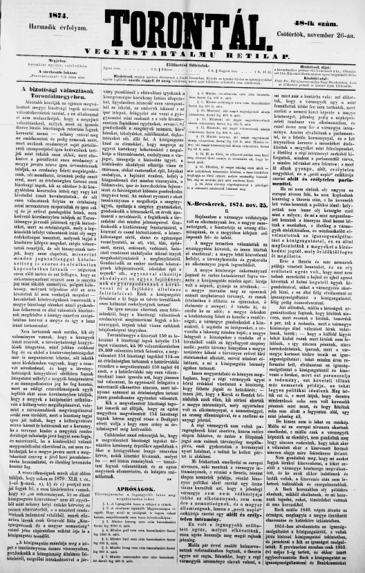 Torontál, 3. évf. 1874. november 26. 48. sz.