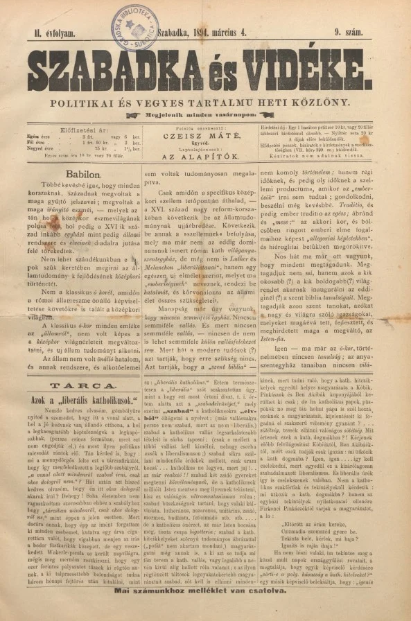 Szabadka és vidéke II, 2. évf. 1894. március 4. 9. sz.