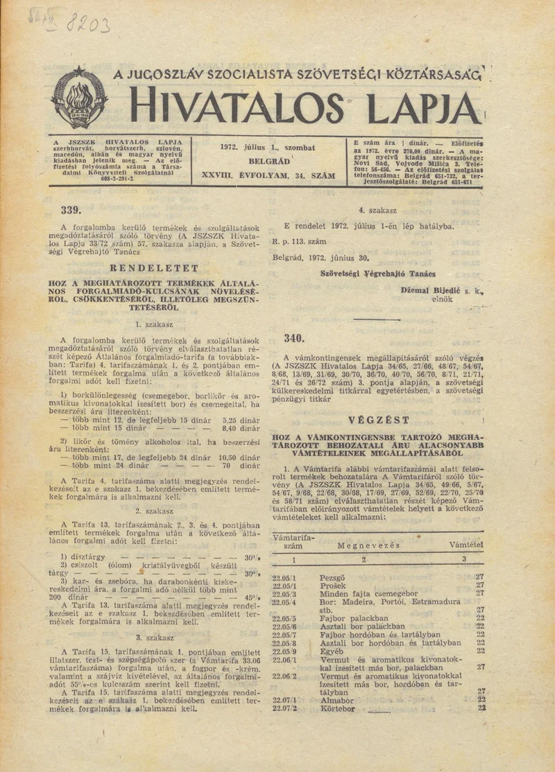 A Jugoszláv Szocialista Szövetségi Köztársaság Hivatalos Lapja, 28. évf. 1972. július 1. 34. sz. 685–688. oldal