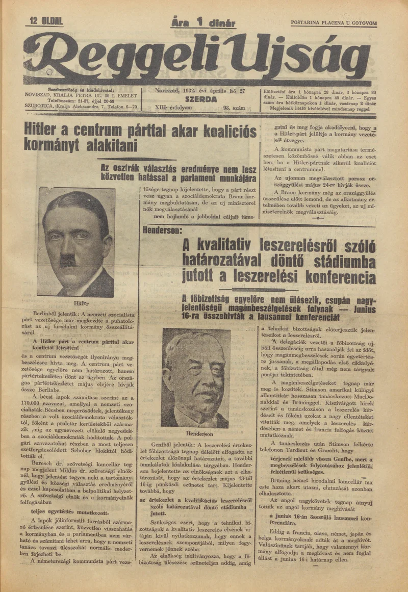 Reggeli Újság, 13. évf. 1932. április 27. 98. sz.