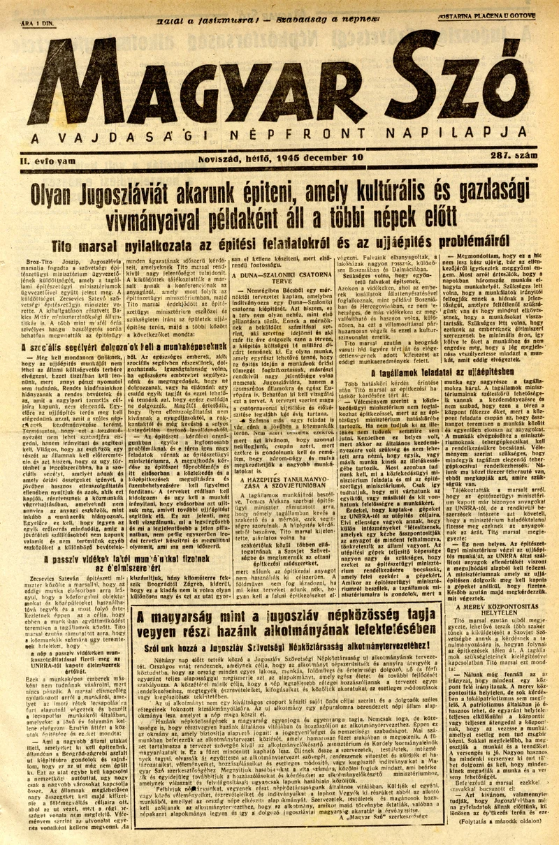 Magyar Szó, 2. évf. 1945. december 10. 287. sz. 1–4. oldal