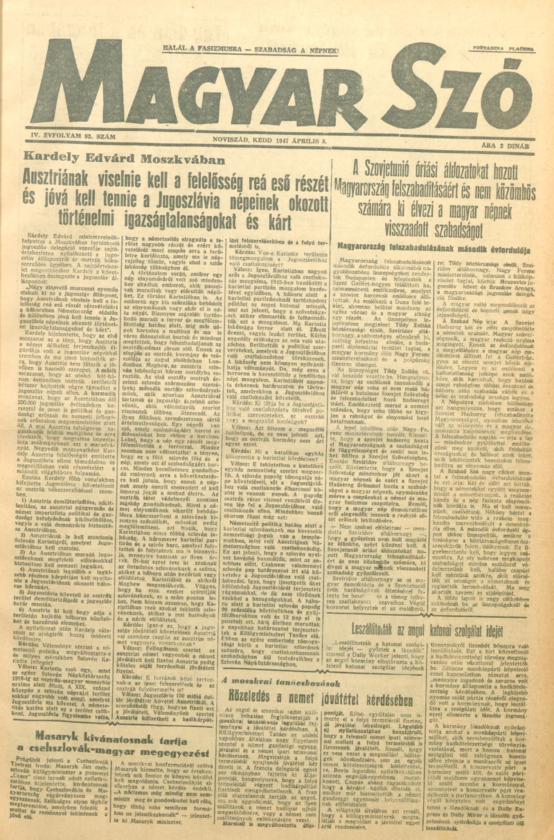 Magyar Szó, 4. évf. 1947. április 8. 92. sz. 1–6. oldal