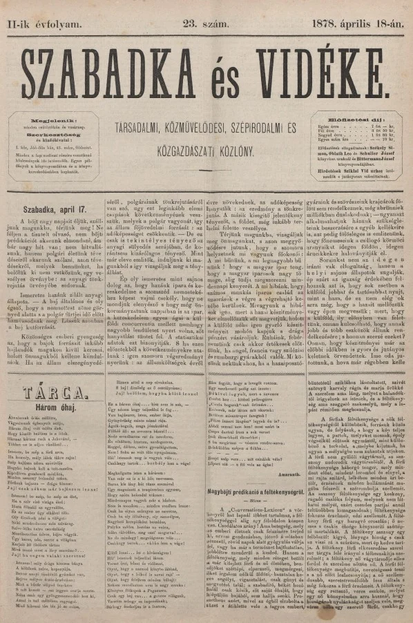 Szabadka és vidéke, 2. évf. 1878. április 18. 23. sz.