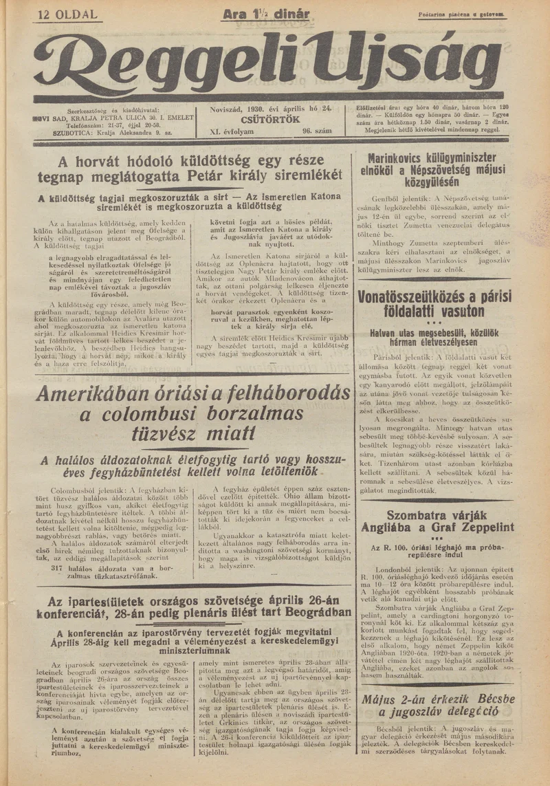 Reggeli Újság, 11. évf. 1930. április 24. 96. sz.
