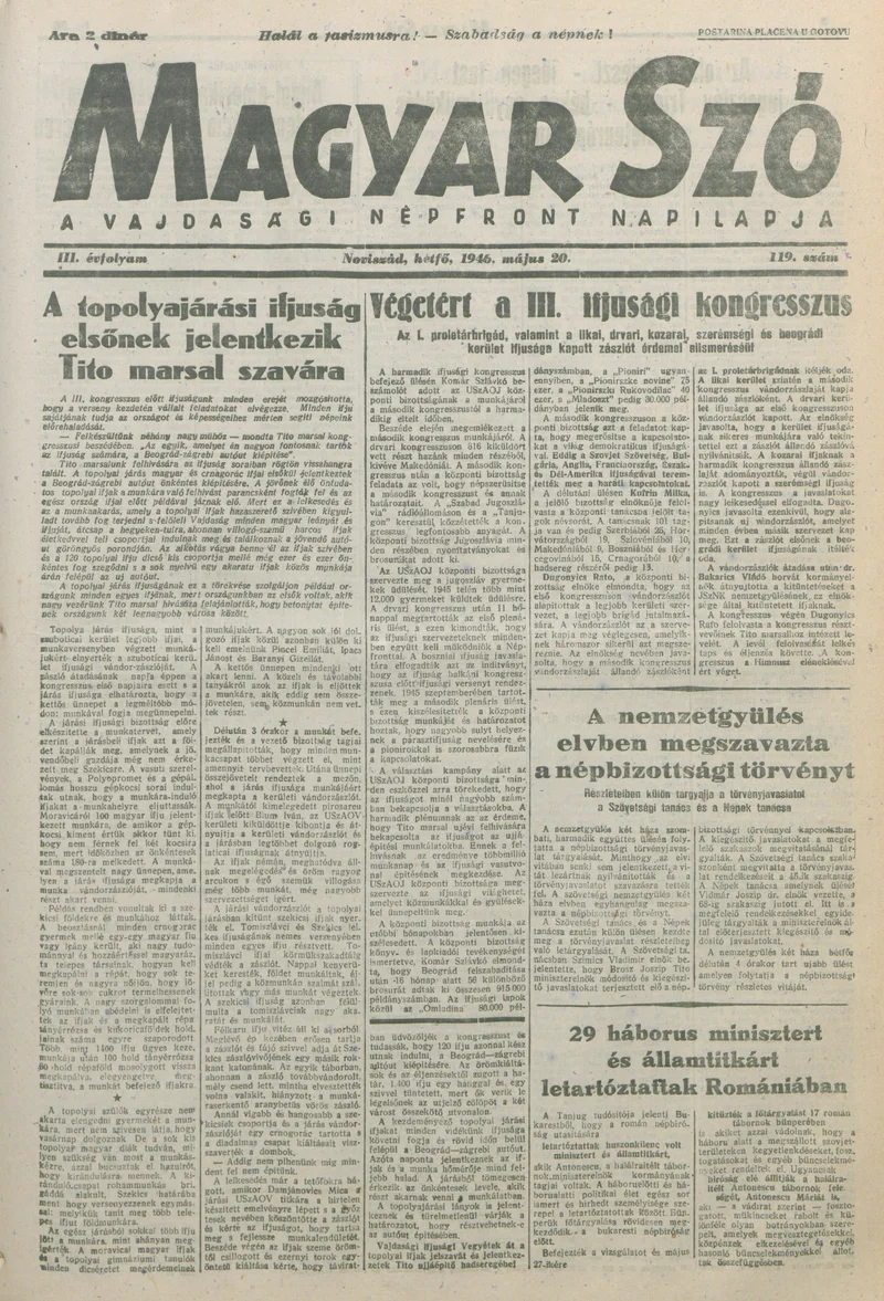 Magyar Szó, 3. évf. 1946. május 20. 119. sz. 1–6. oldal