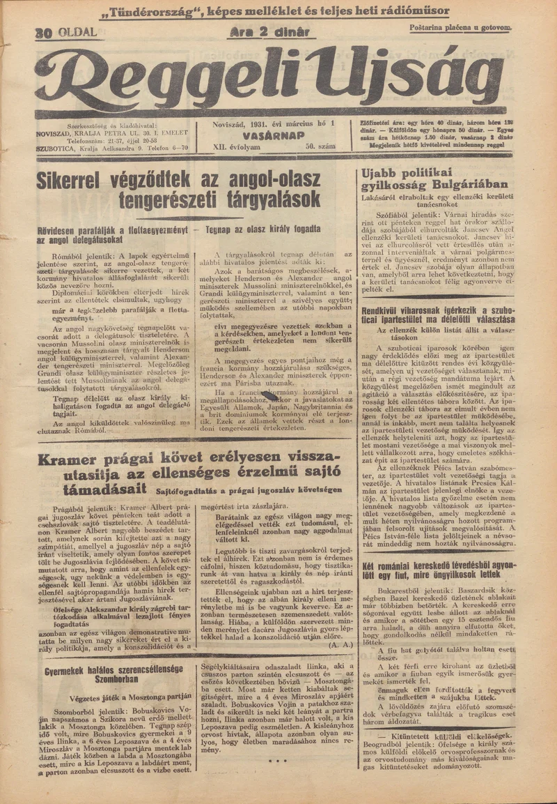 Reggeli Újság, 12. évf. 1931. március 1. 50. sz.