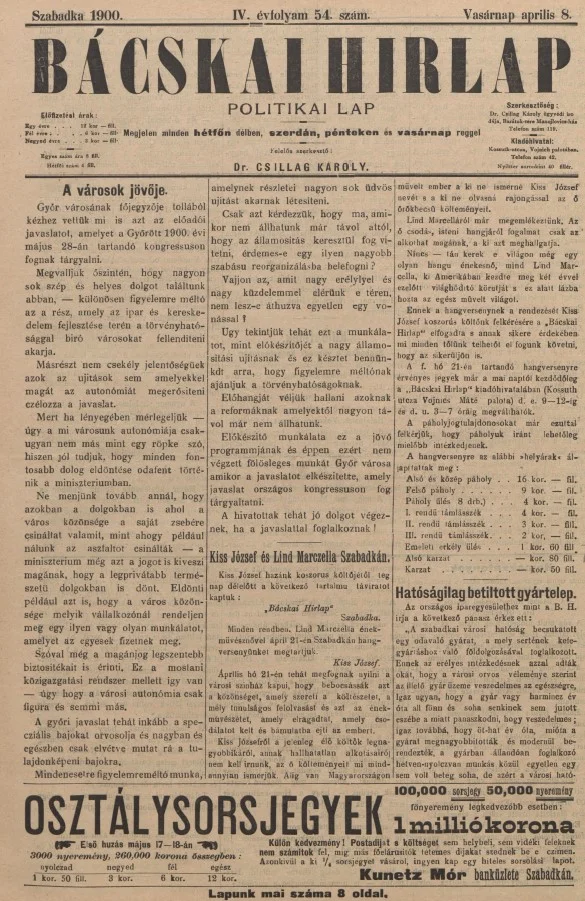 Bácskai Hirlap, 4. évf. 1900. április 8. 54. sz.