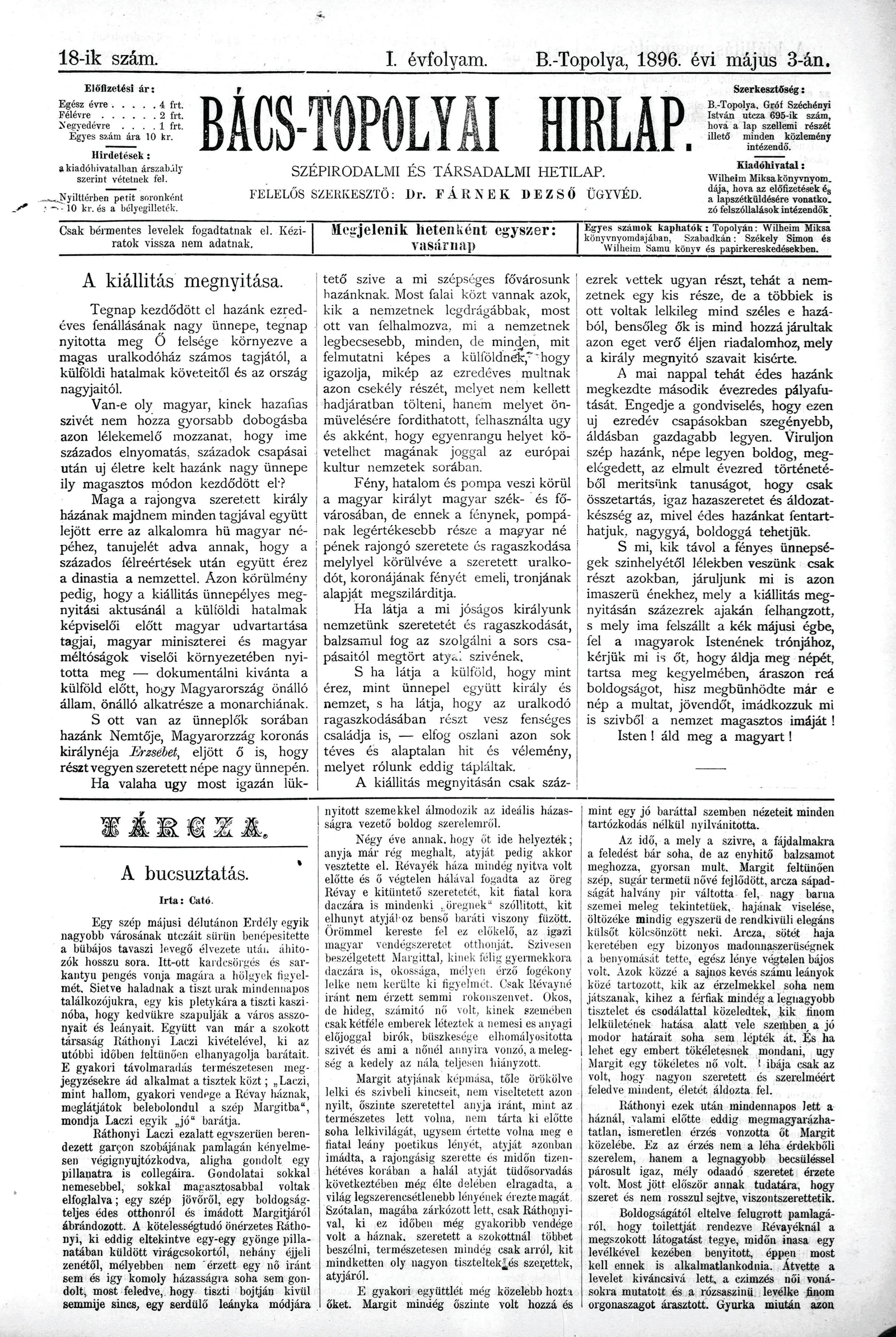 Bács-Topolyai Hirlap, 1. évf. 1896. május 3. 18. sz.