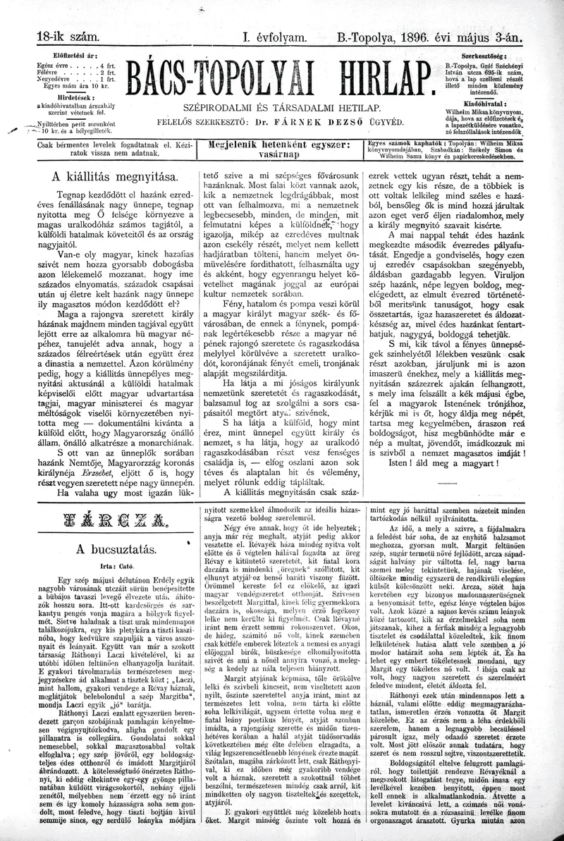 Bács-Topolyai Hirlap, 1. évf. 1896. május 3. 18. sz.