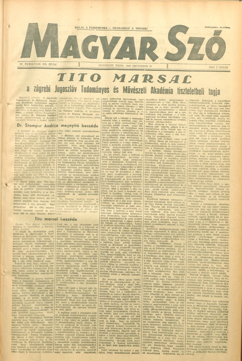 Magyar Szó, 4. évf. 1947. december 30. 318. sz. 1–6. oldal