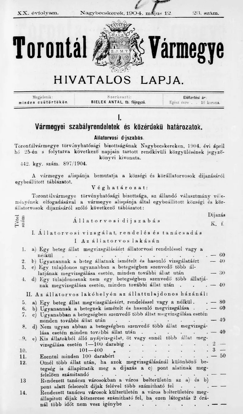 Torontál Vármegye Hivatalos Lapja, 20. évf. 1904. május 12. 23. sz.