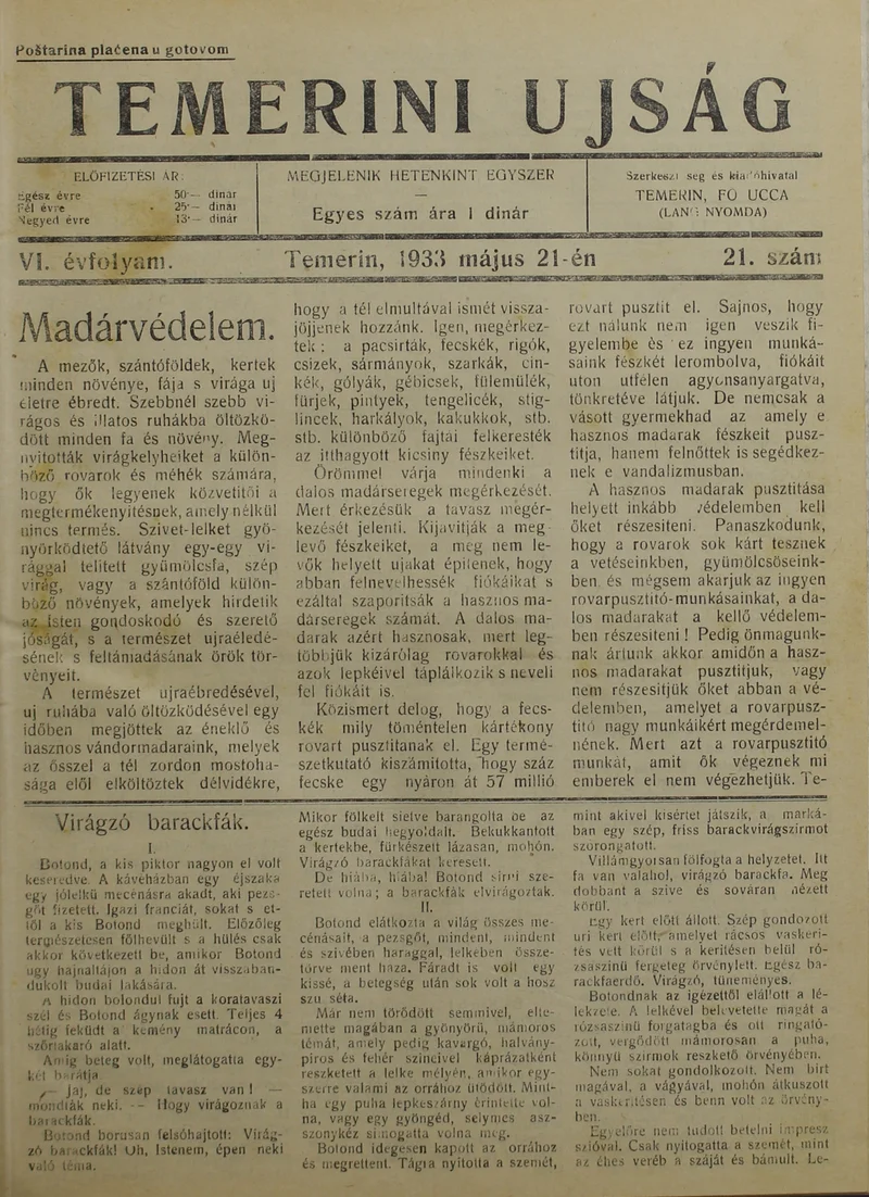 Temerini Újság 1928-1944, 6. évf. 1933. május 21. 21. sz.