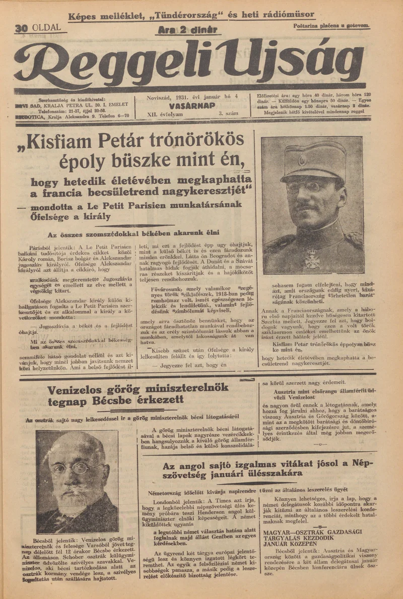 Reggeli Újság, 12. évf. 1931. január 4. 3. sz.