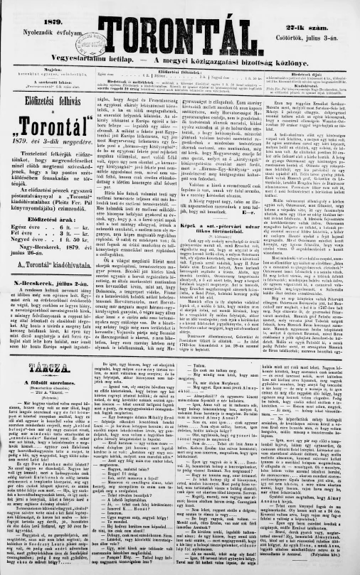 Torontál, 8. évf. 1879. július 3. 27. sz.