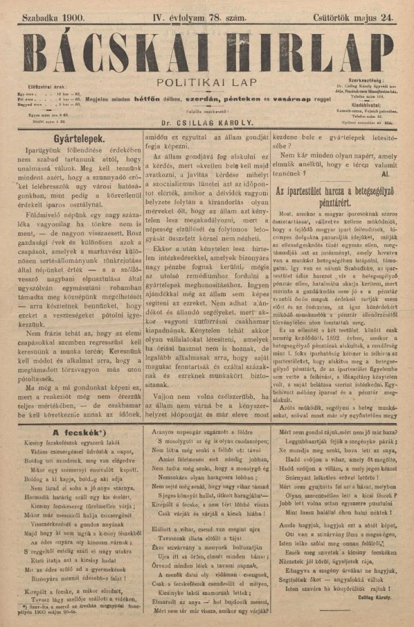Bácskai Hirlap, 4. évf. 1900. május 24. 78. sz.