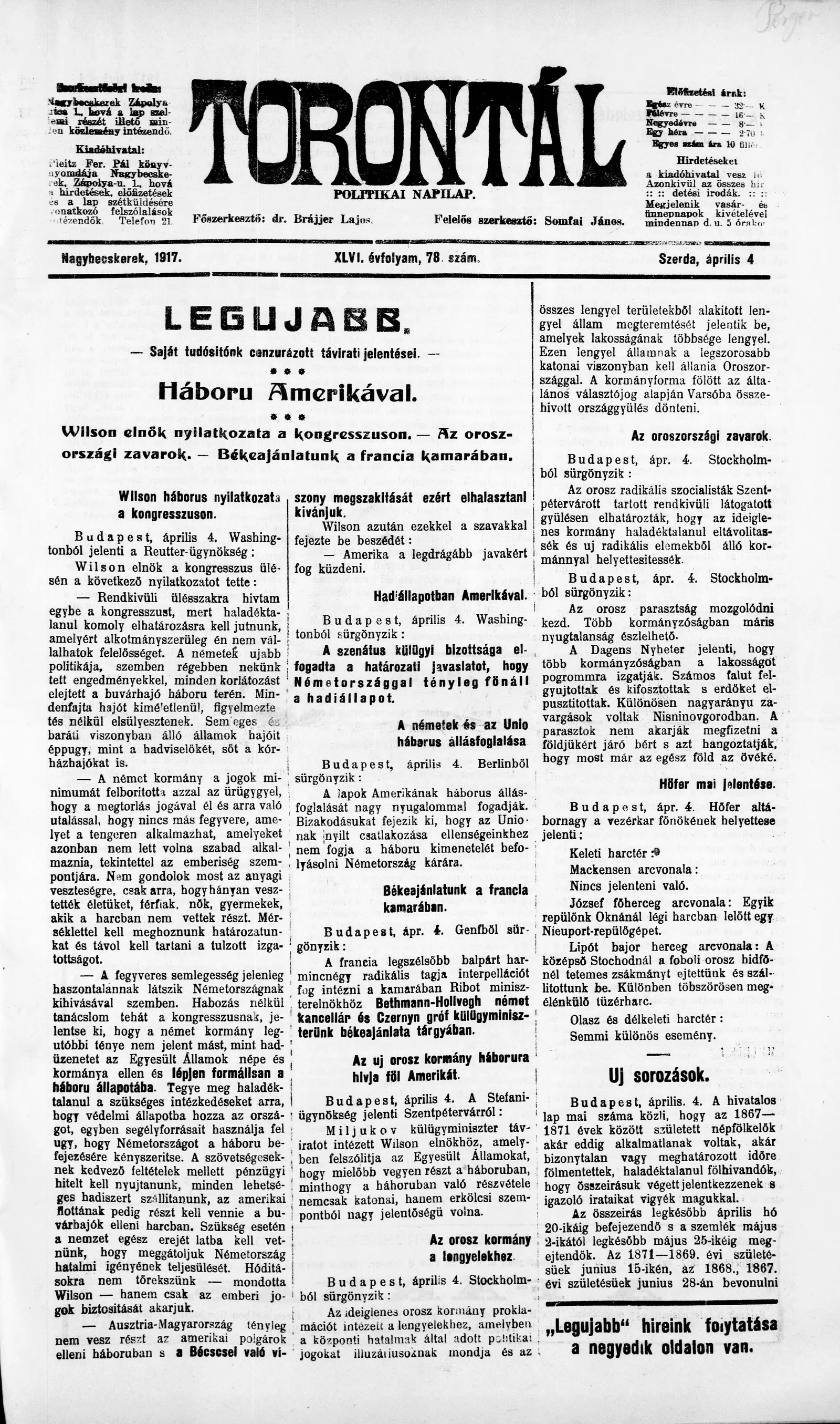 Torontál, 46. évf. 1917. április 4. 78. sz.