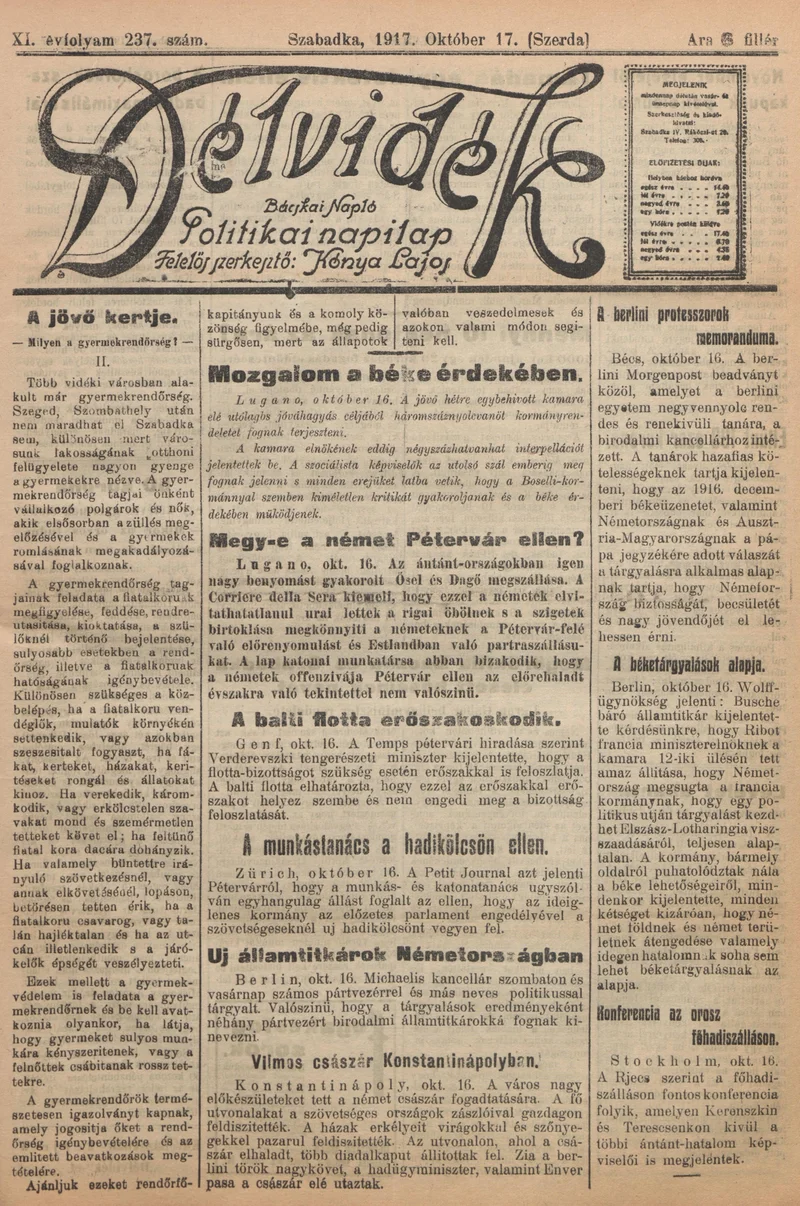 Délvidék, 11. évf. 1917. október 17. 237. sz.