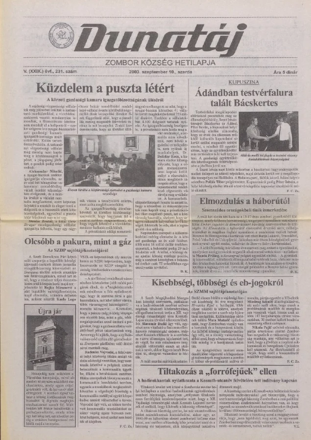 Dunatáj, 5. évf. 2003. szeptember 10. 231. sz.