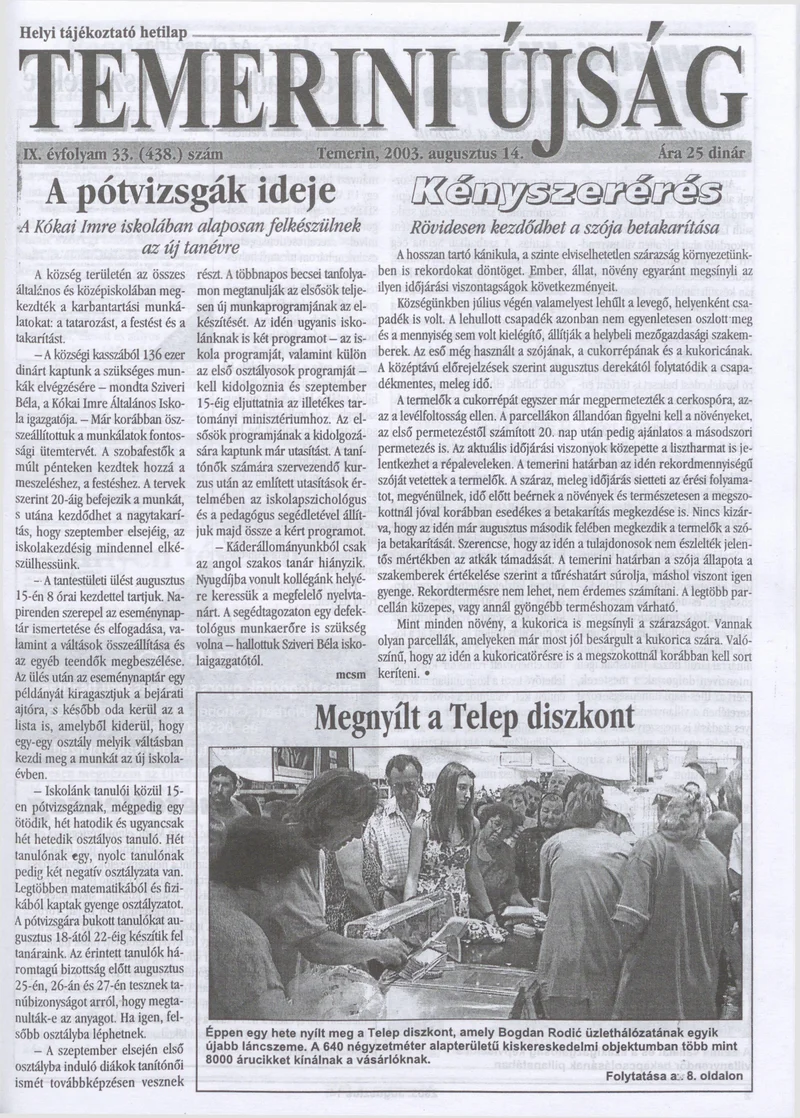 Temerini Újság, 9. évf. 2003. augusztus 14. 33. sz.