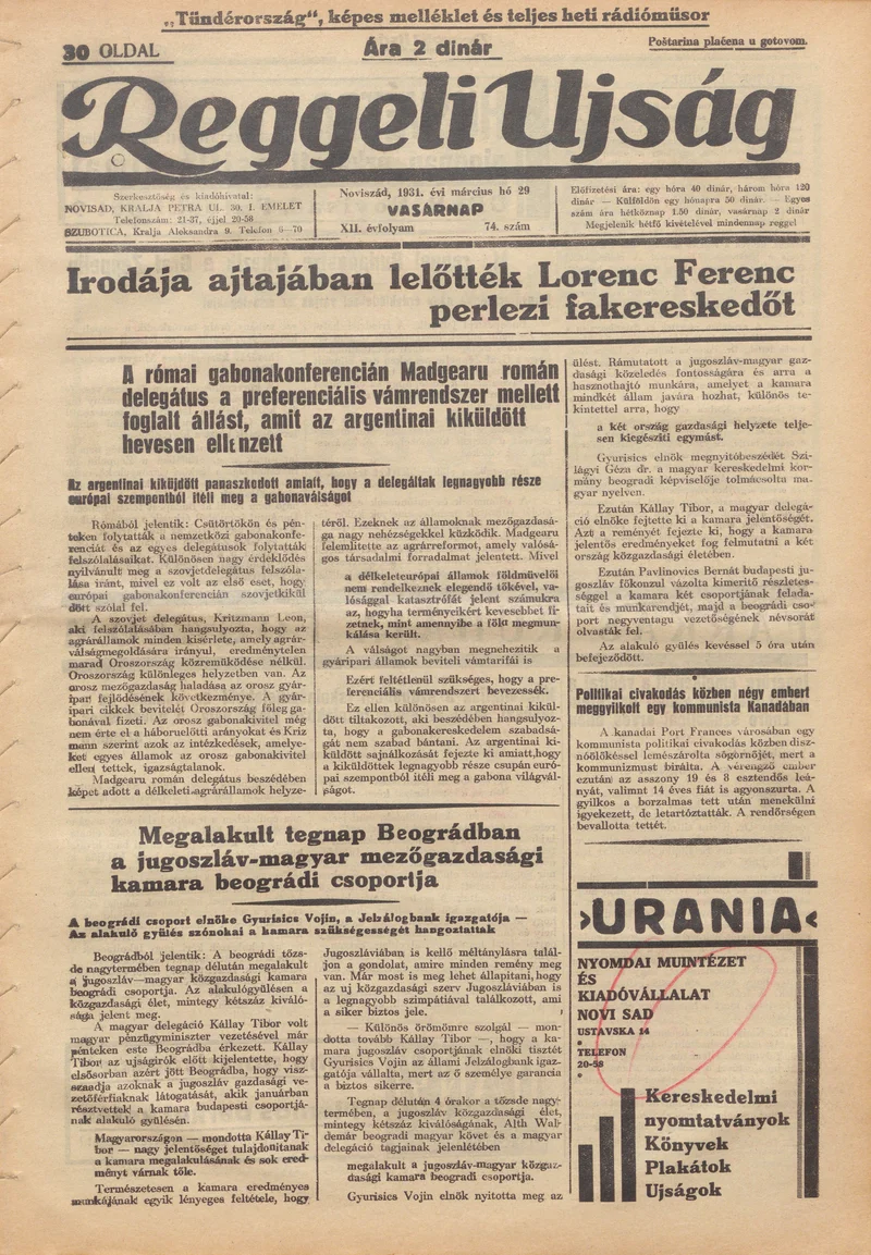 Reggeli Újság, 12. évf. 1931. március 29. 74. sz.