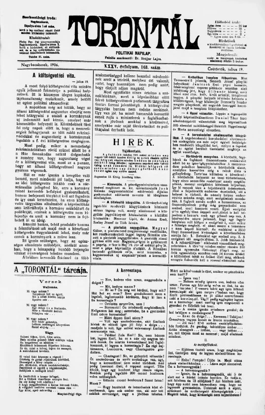 Torontál, 35. évf. 1906. július 19. 163. sz.