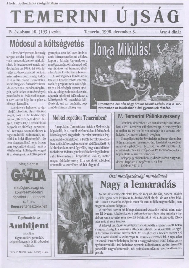 Temerini Újság, 4. évf. 1998. december 3. 48. sz.