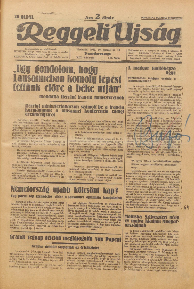 Reggeli Újság, 13. évf. 1932. június 19. 143. sz.