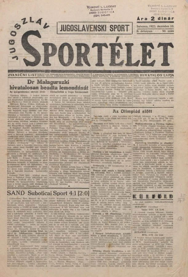 Jugoszláv sportélet, 2. évf. 1923. december 10. 50. sz.