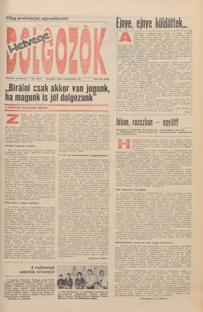 Dolgozók, 38. évf. 1984. augusztus 20. 38. sz.