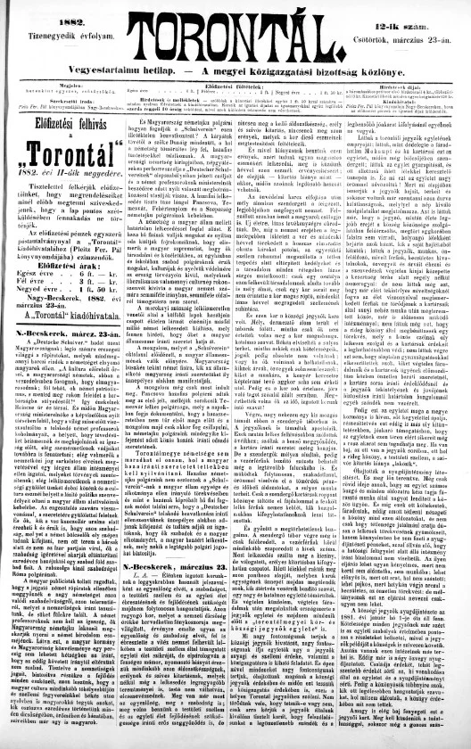 Torontál, 11. évf. 1882. március 23. 12. sz.