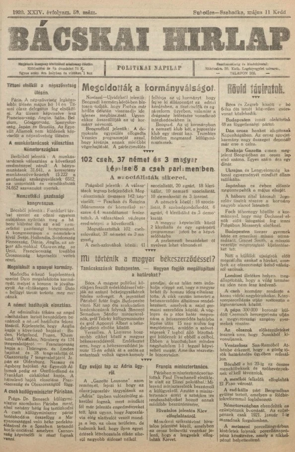 Bácskai Hirlap, 24. évf. 1920. május 11. 59. sz.