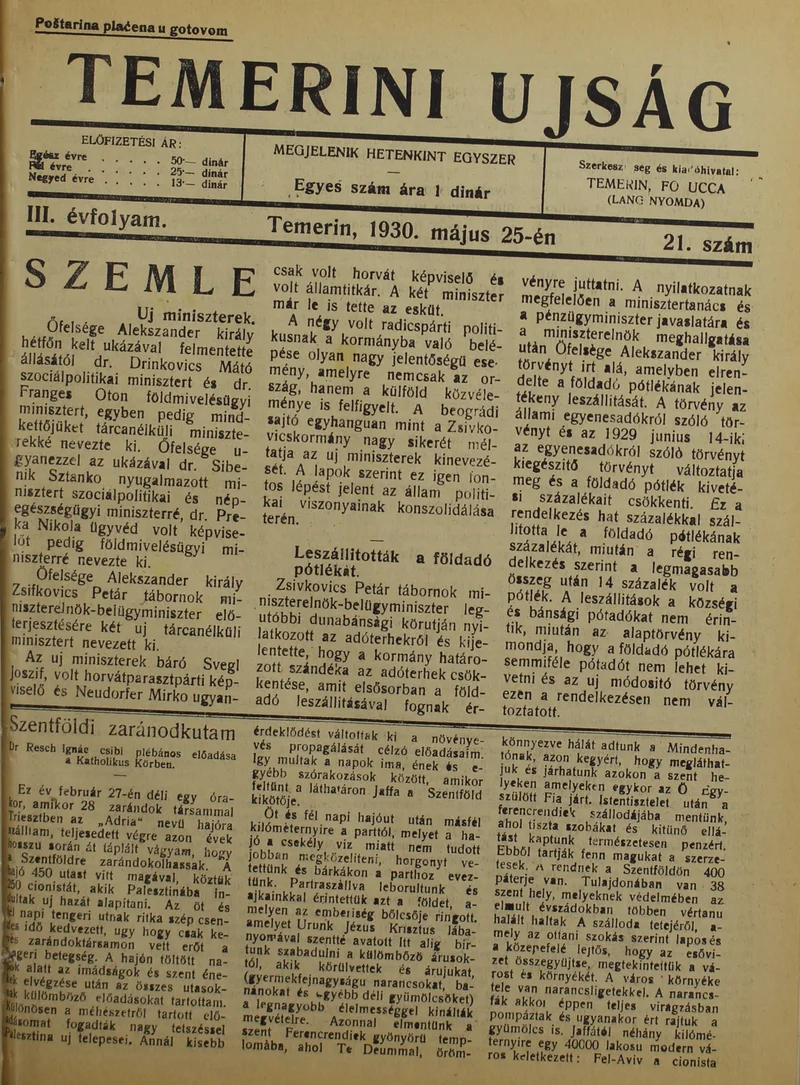 Temerini Újság 1928-1944, 3. évf. 1930. május 25. 21. sz.
