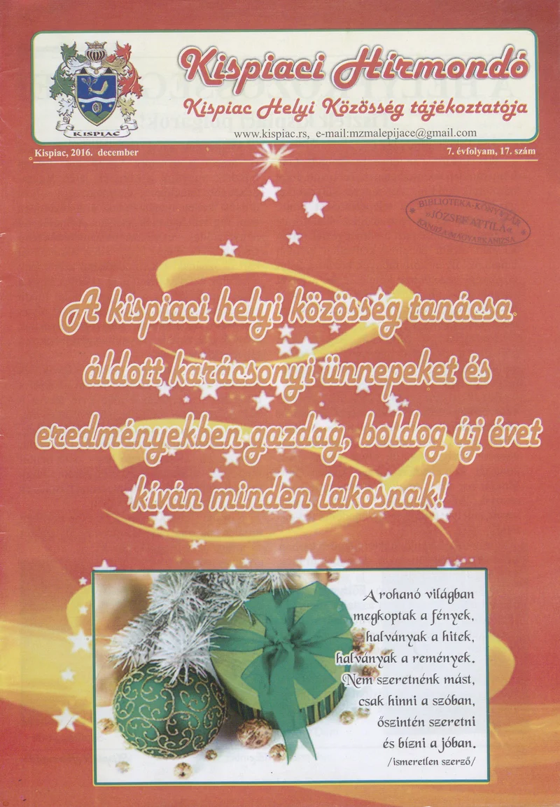 Kispiaci Hírmondó, 7. évf. 2016. december. 17. sz.