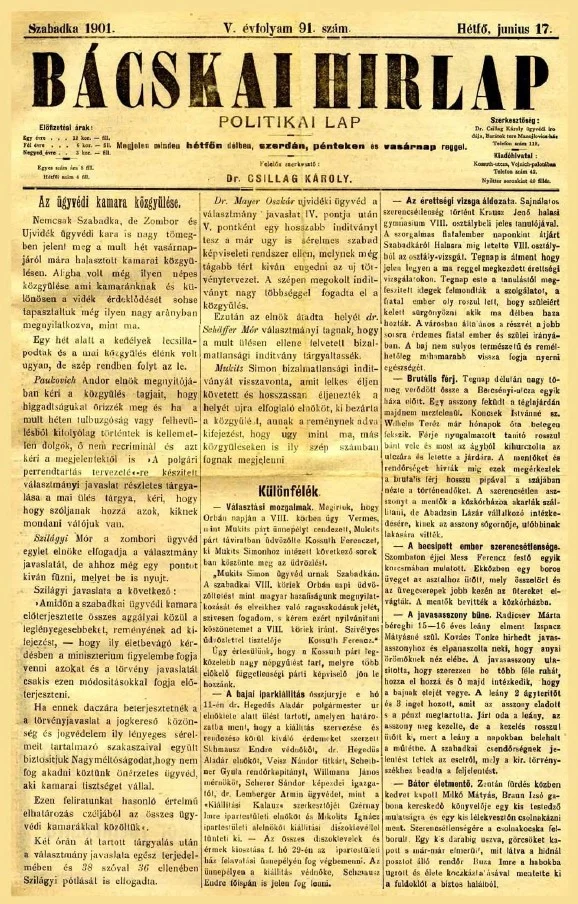 Bácskai Hirlap, 5. évf. 1901. június 17. 91. sz.