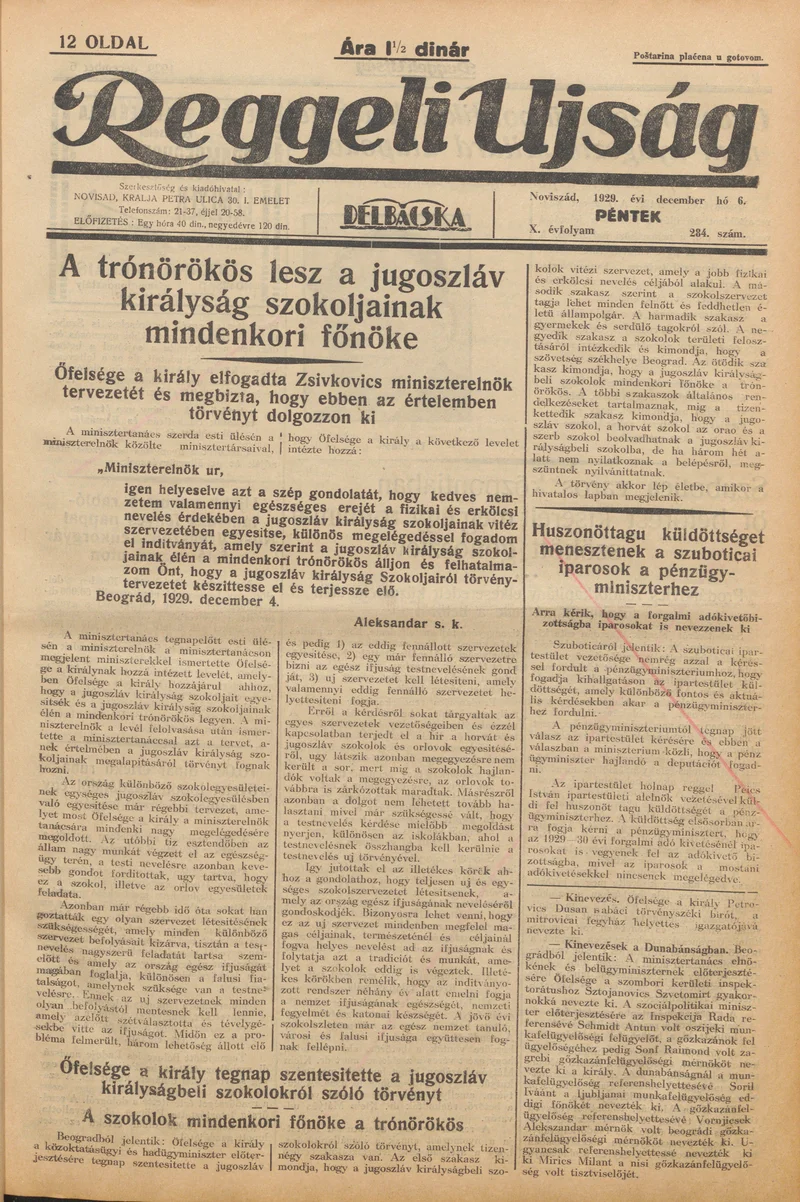 Reggeli Újság, 10. évf. 1929. december 6. 284. sz.