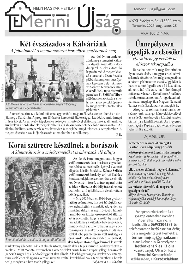 Temerini Újság, 31. évf. 2025. augusztus 28. 34. sz.