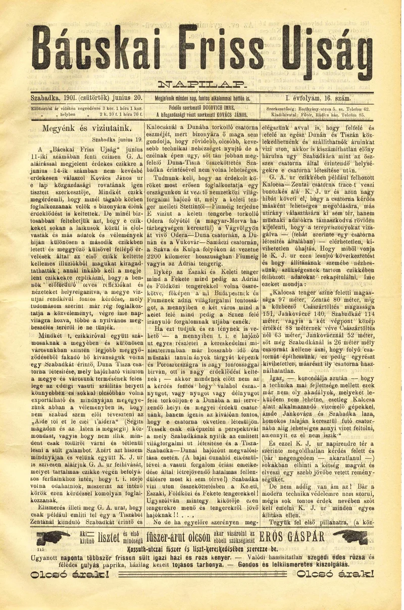 Bácskai Friss Ujság, 1. évf. 1901. június 20. 16. sz.