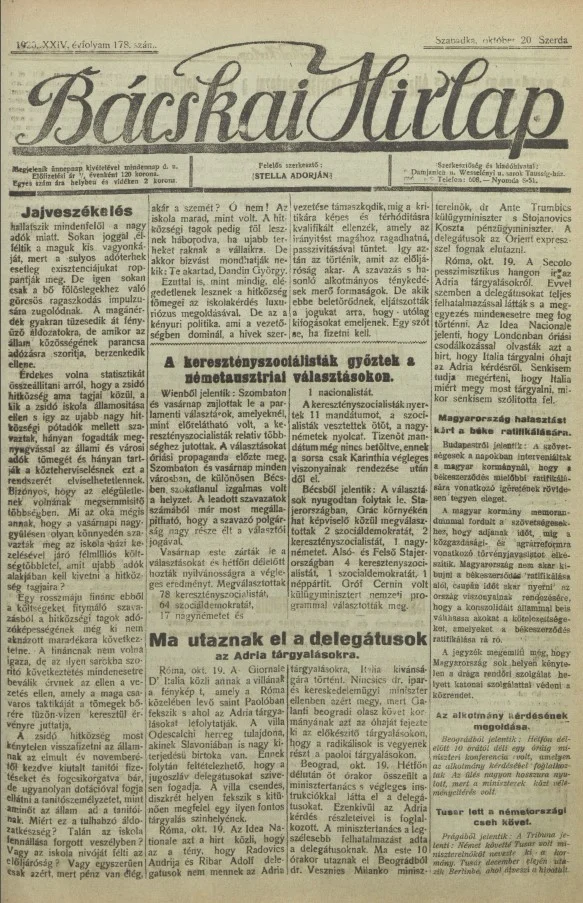 Bácskai Hirlap, 24. évf. 1920. október 20. 178. sz.