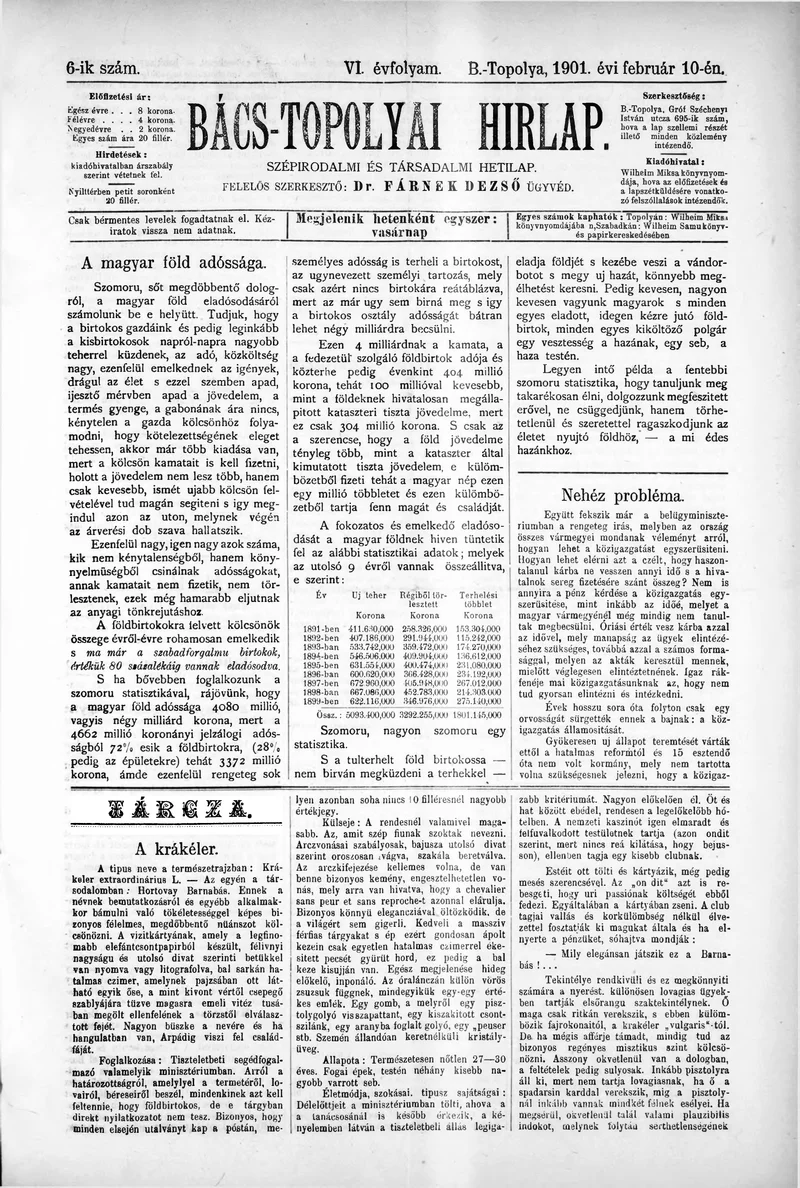 Bács-Topolyai Hirlap, 6. évf. 1901. február 10. 6. sz.
