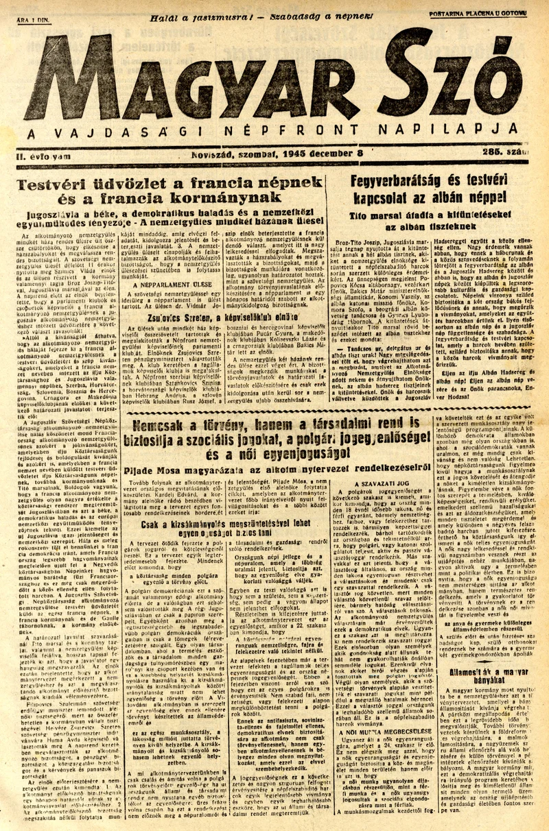 Magyar Szó, 2. évf. 1945. december 8. 285. sz. 1–4. oldal