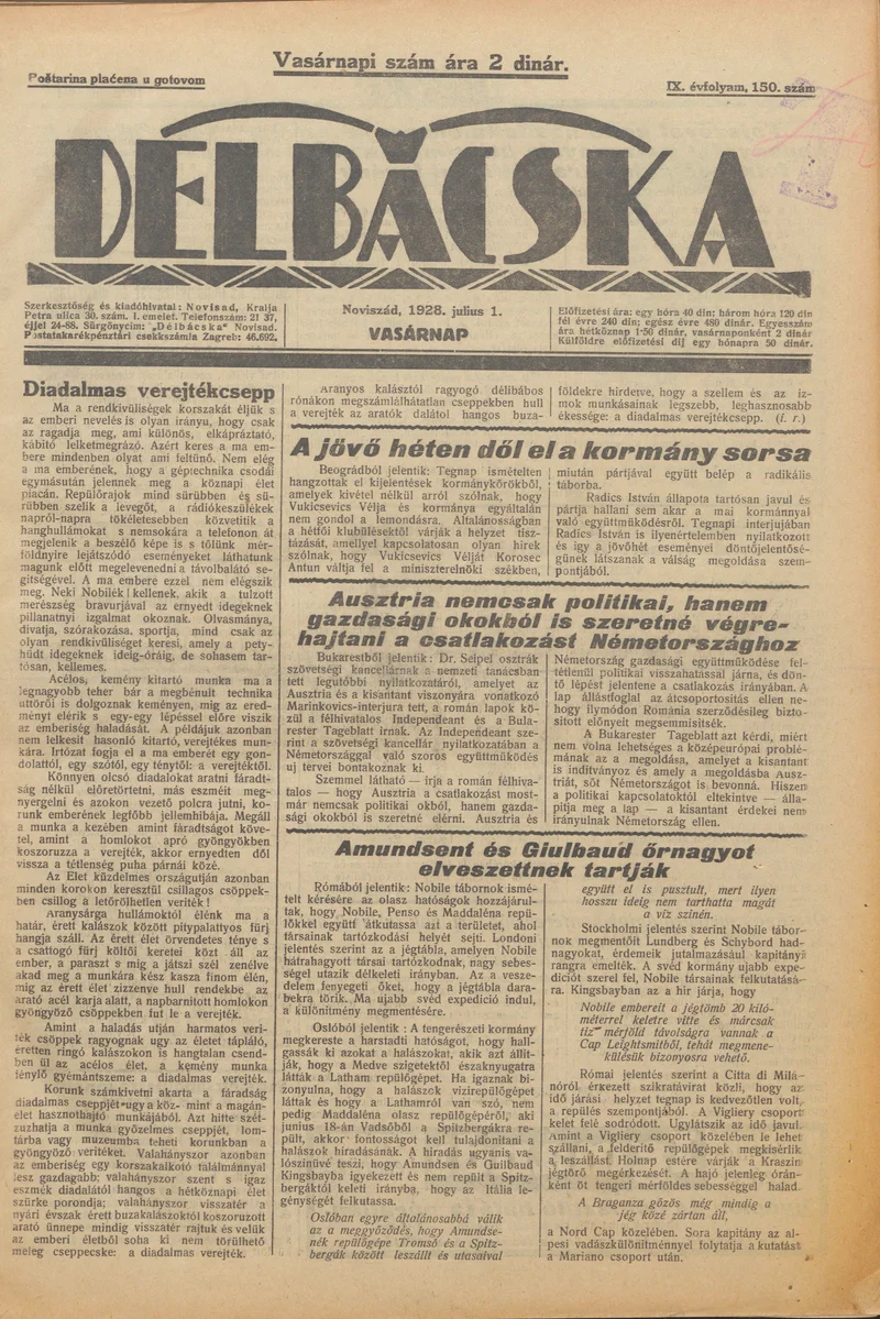Délbácska, 9. évf. 1928. július 1. 150. sz.