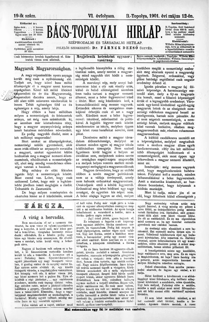Bács-Topolyai Hirlap, 6. évf. 1901. május 12. 19. sz.