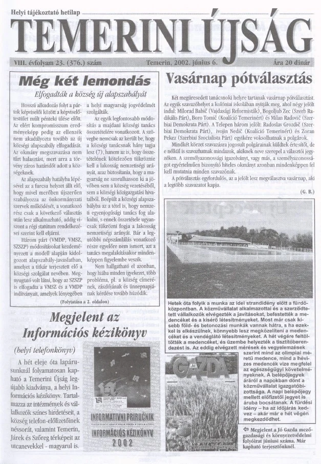 Temerini Újság, 8. évf. 2002. június 6. 23. sz.